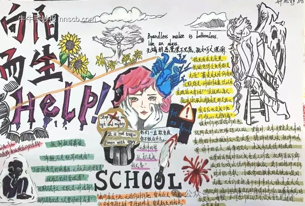 反对校园欺凌主题手抄报简单又好画3张-第1张