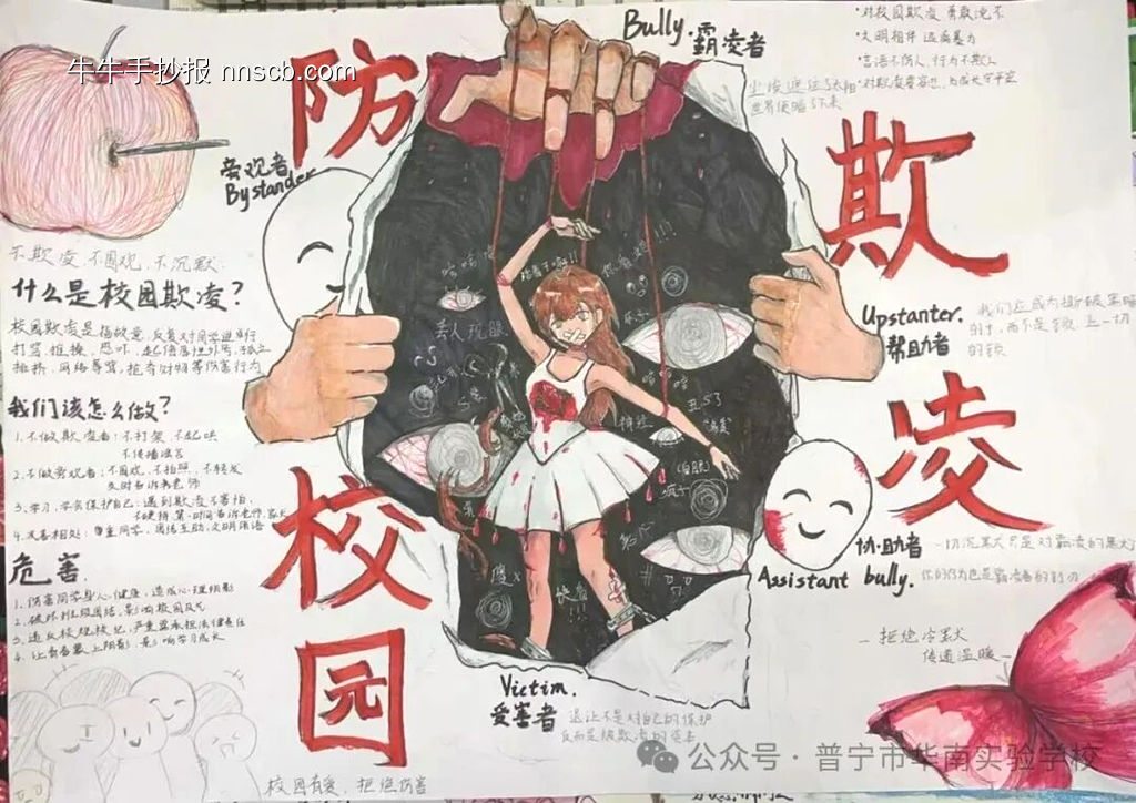 反对校园欺凌主题手抄报简单又好画3张-第2张