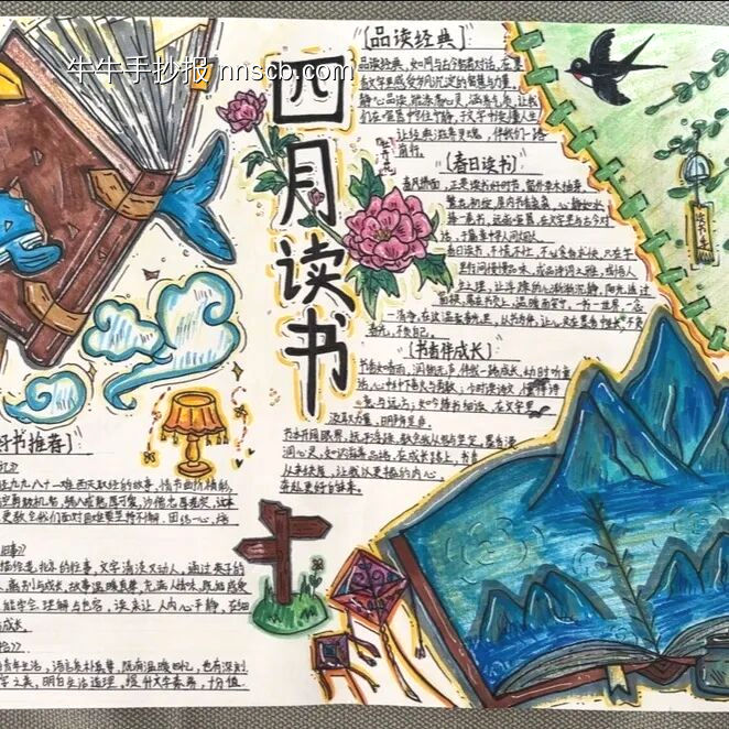 四月读书，书香墨韵主题手抄报-第1张