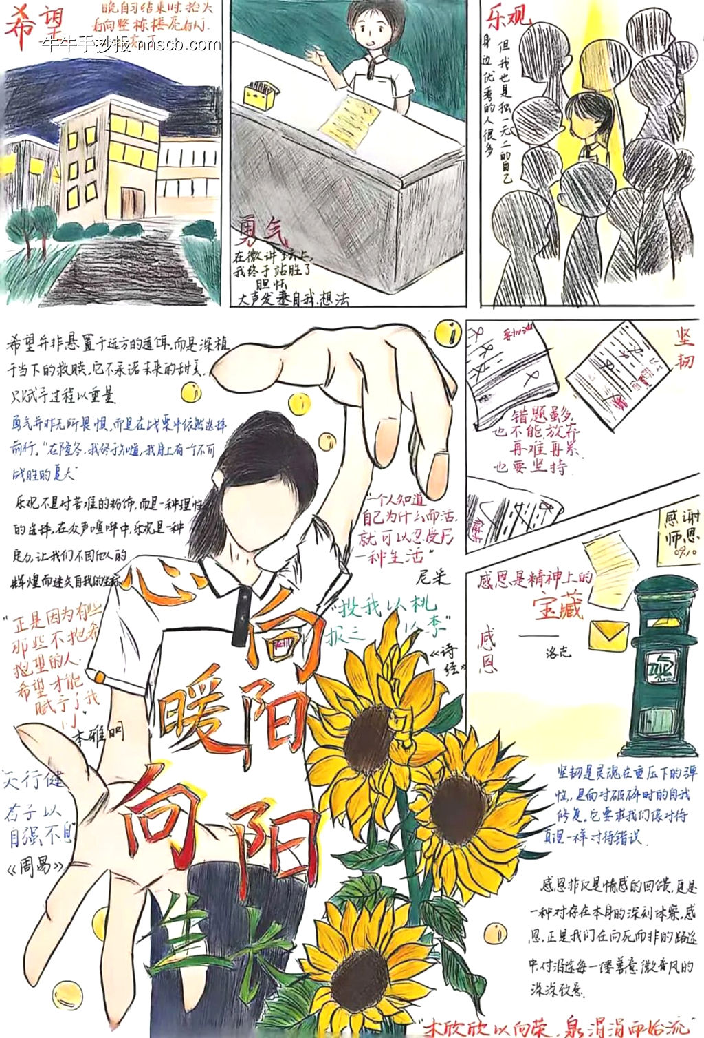 精选2张“向阳而生主题手抄报-第1张