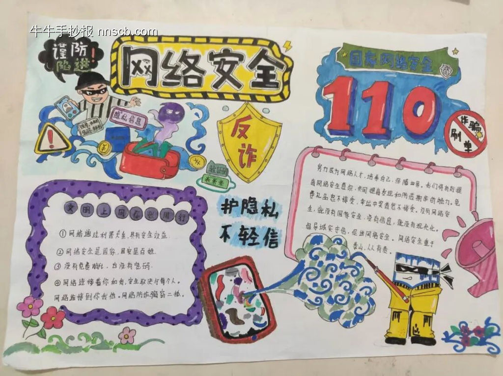 网络安全，预防诈骗主题手抄报简单又好画11张-第7张
