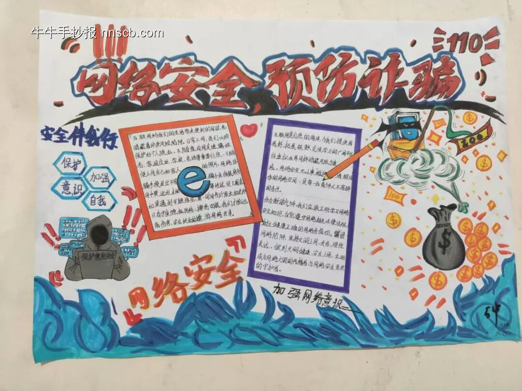 网络安全，预防诈骗主题手抄报简单又好画11张-第3张